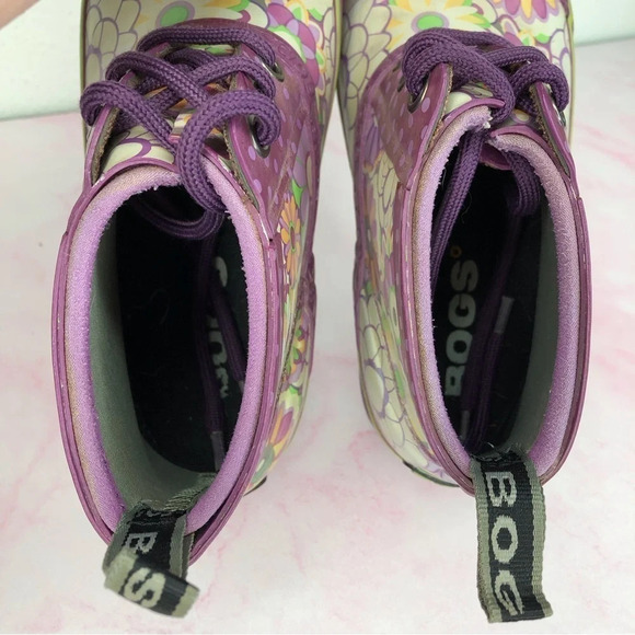 Bogs boots ankle rainboots Charlot purple floral waterproof size 2 little girl - Picture 8 of 14